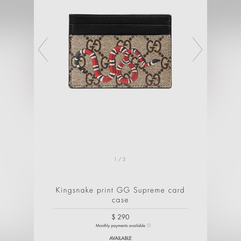 Gucci card holder Kingsnake print GG Supreme card case - Picture 2 of 3